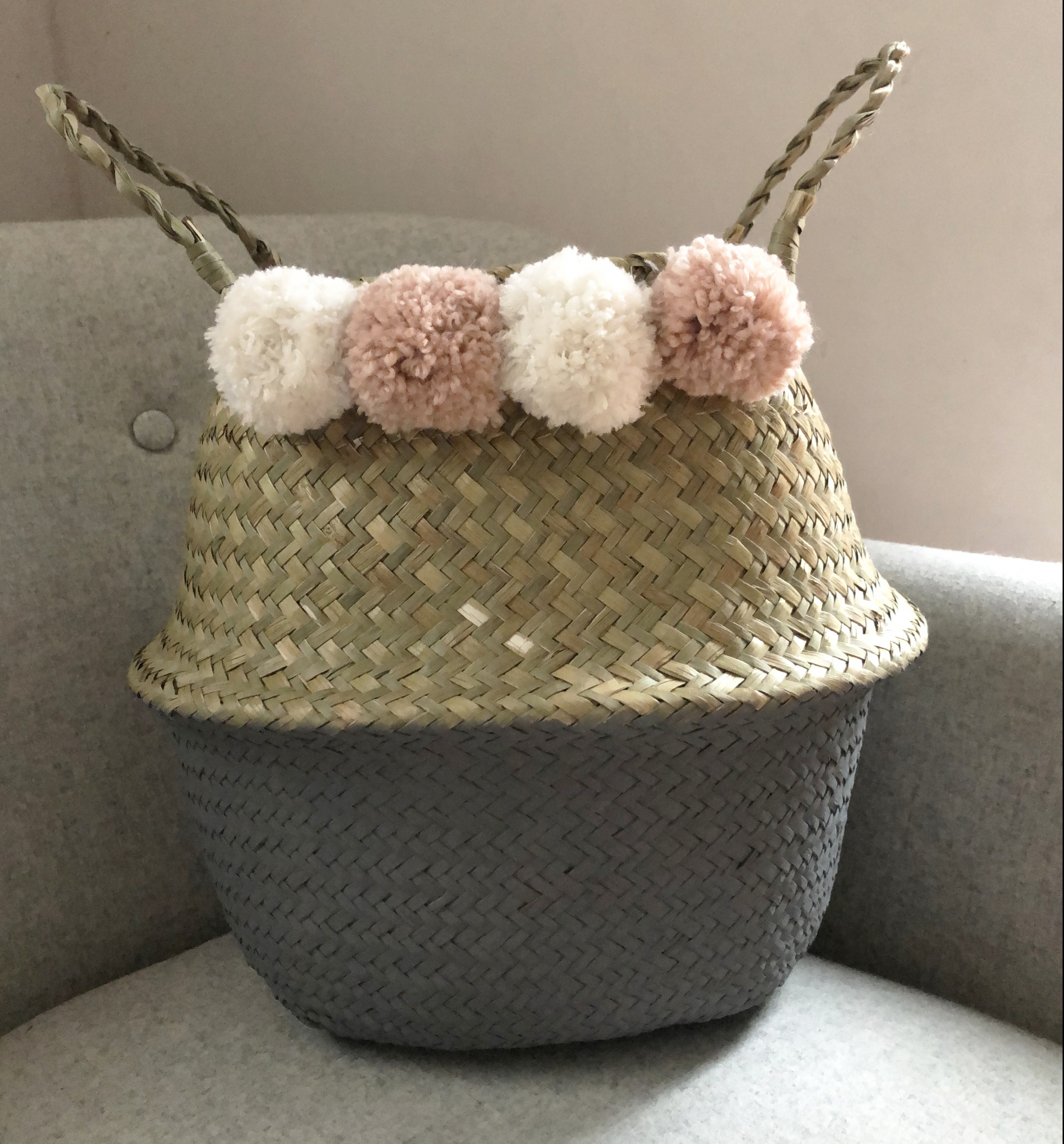 Beautiful Handmade Pom Pom Belly Baskets 